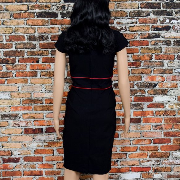 NWT RARE Hell Bunny Vixen Black Rockabilly Pencil Cap Sleeve Dress - M - Picture 2 of 9